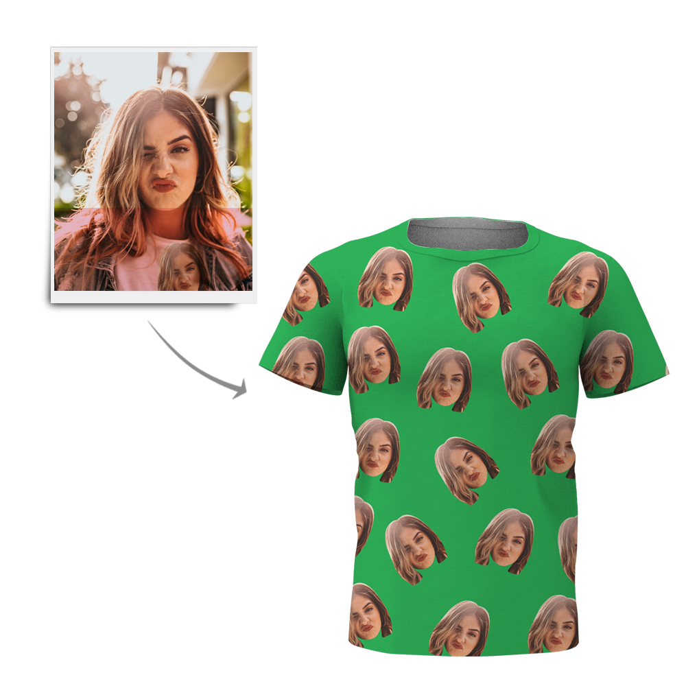 Valentine's Day Custom My Face All Over Print Tee Personalized Face Shirt Men's T-shirt - MyPhotoBoxerUk