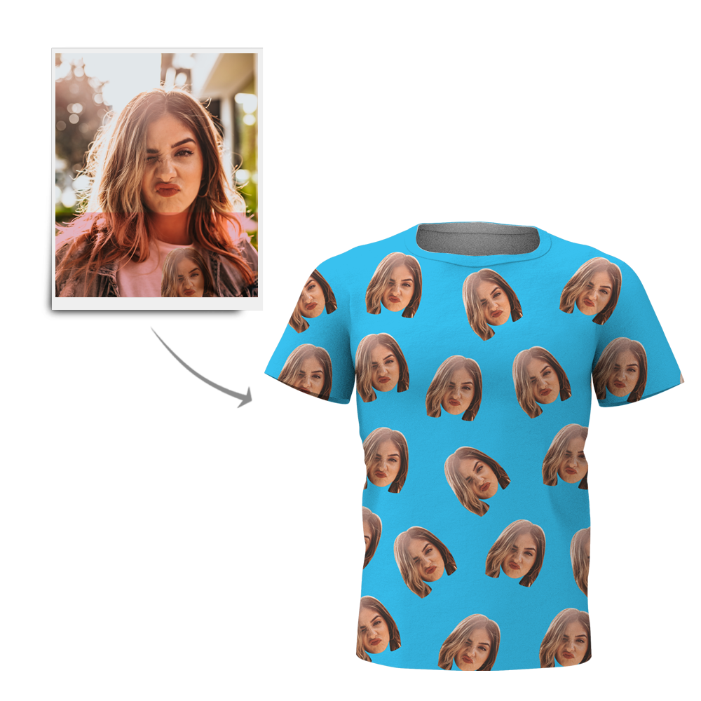 Valentine's Day Custom My Face All Over Print Tee Personalized Face Shirt Men's T-shirt - MyPhotoBoxerUk