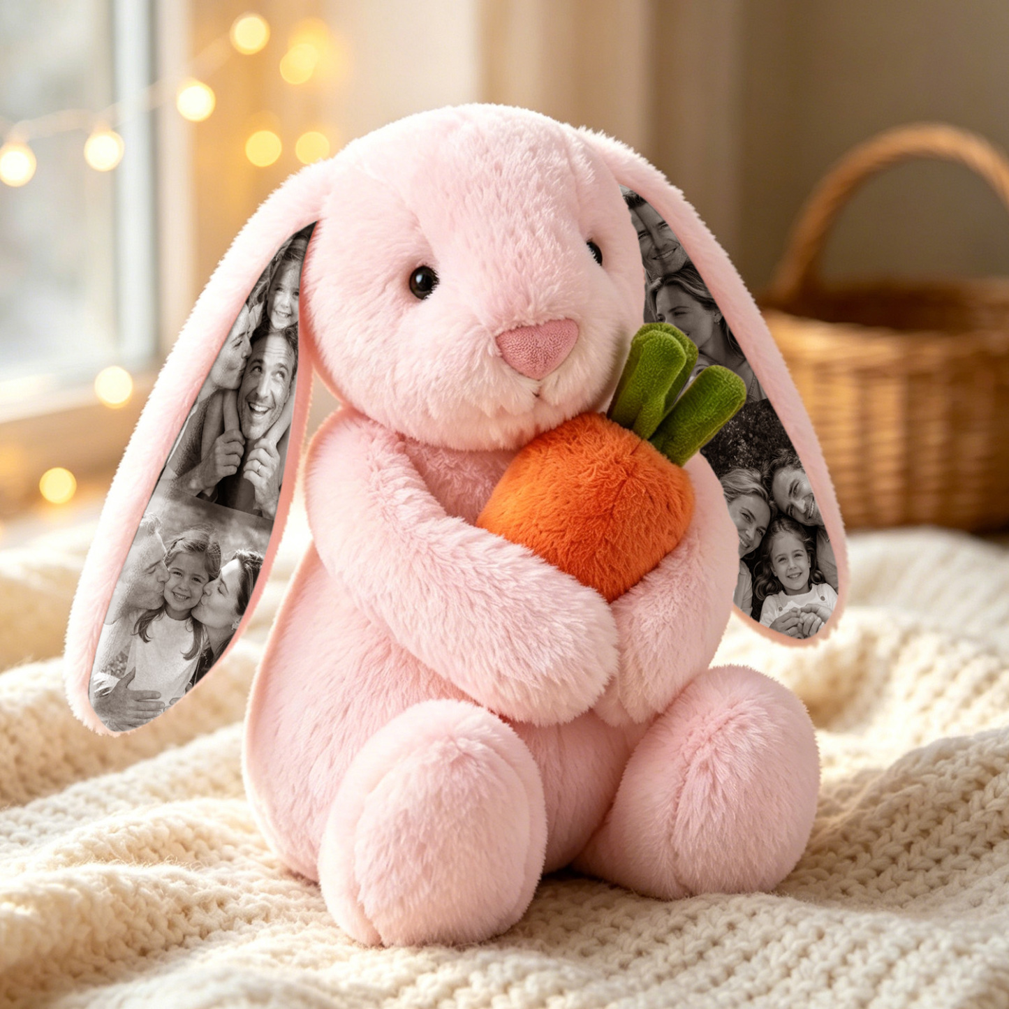 Custom Photo Carrot Bunny Plush Personalized Hidden Ear Picture Bunny Gift for Couples Anniversary Gifts - MyPhotoBoxerUk