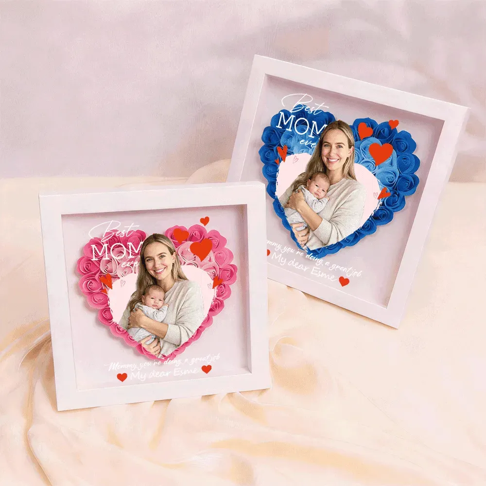 Personalized Flower Shadow Box with Light, Custom Photo & Name Gift For Mom, Gift For Mother's Day