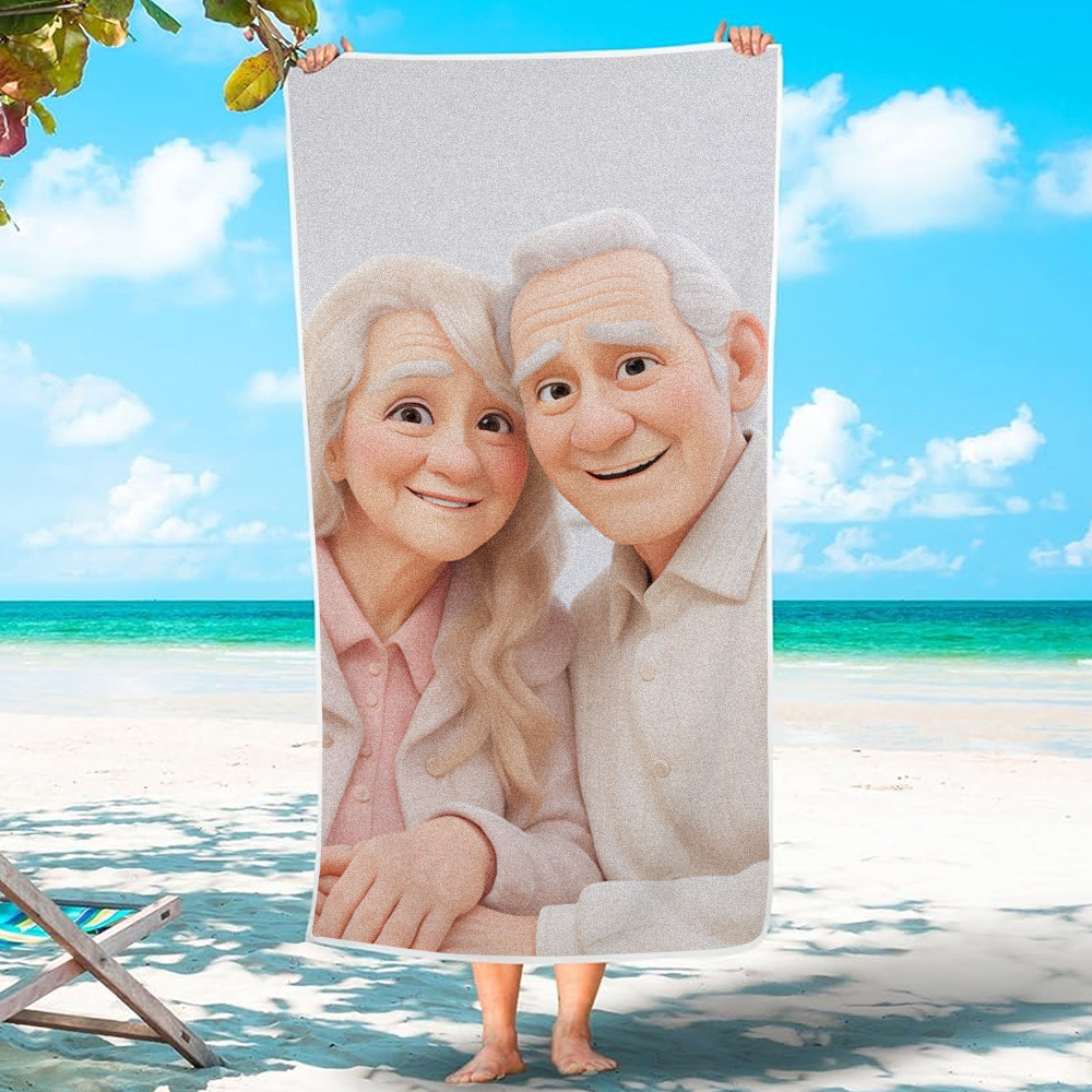 Custom Couple Photo 3D Cartoon Portrait Gift Photo Beach Towel - MyPhotoBoxerUk