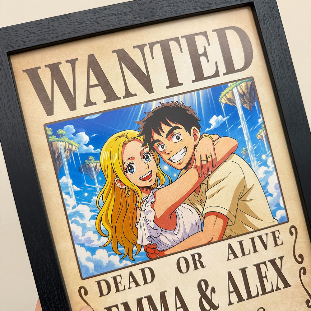 Custom Anime Bounty Couple Portrait Personalized Anime Style Wanted Poster Portrait Unique Captains' Couple Portrait - MyPhotoBoxerUk