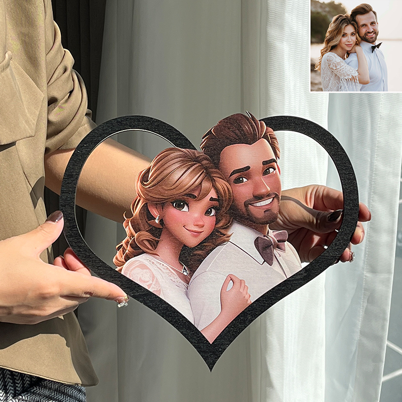 Personalized cartoon style photo heart-shaped frame - MyPhotoBoxerUk