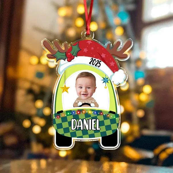 Custom Photo Cute Baby First Christmas Car Acrylic Ornament - MyPhotoBoxerUk