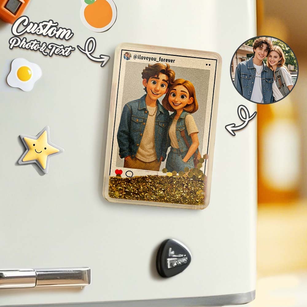 Custom Cartoon Style Art Gift Personalized Flowing Sand Acrylic Fridge Magnets Couple's Gifts Wedding Gifts - MyPhotoBoxerUk