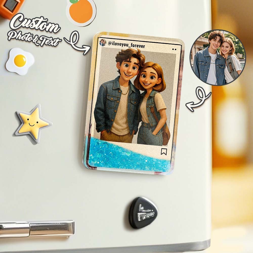 Custom Cartoon Style Art Gift Personalized Flowing Sand Acrylic Fridge Magnets Couple's Gifts Wedding Gifts - MyPhotoBoxerUk