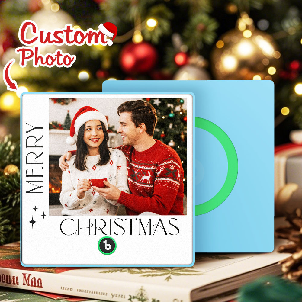 Custom Christmas Themed Music Fridge Magnets With White Frame And Custom Couple Photo For Her