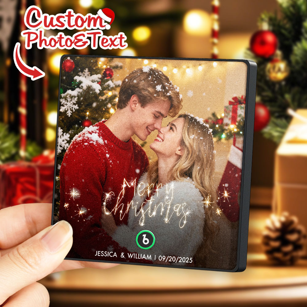 Custom Christmas Themed Music Fridge Magnets With Couple Photos Engravings And Dates For Her