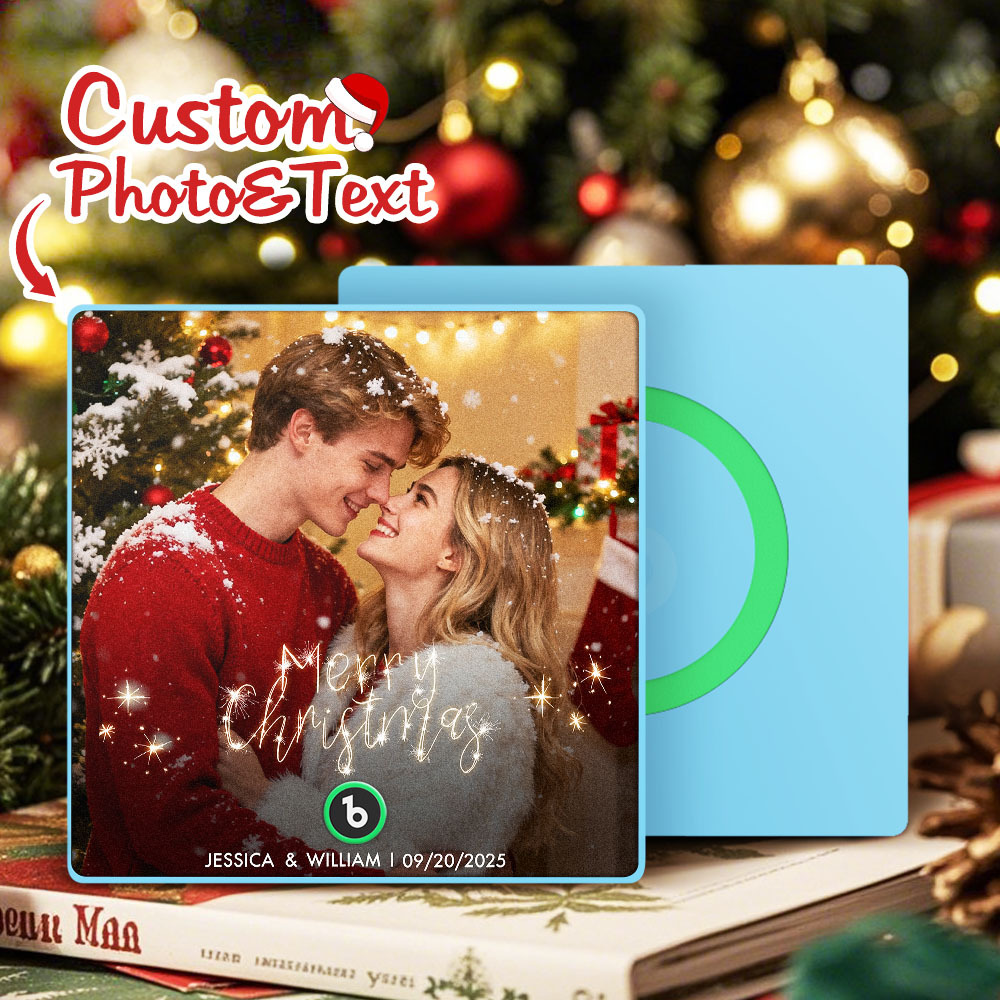 Custom Christmas Themed Music Fridge Magnets With Couple Photos Engravings And Dates For Her