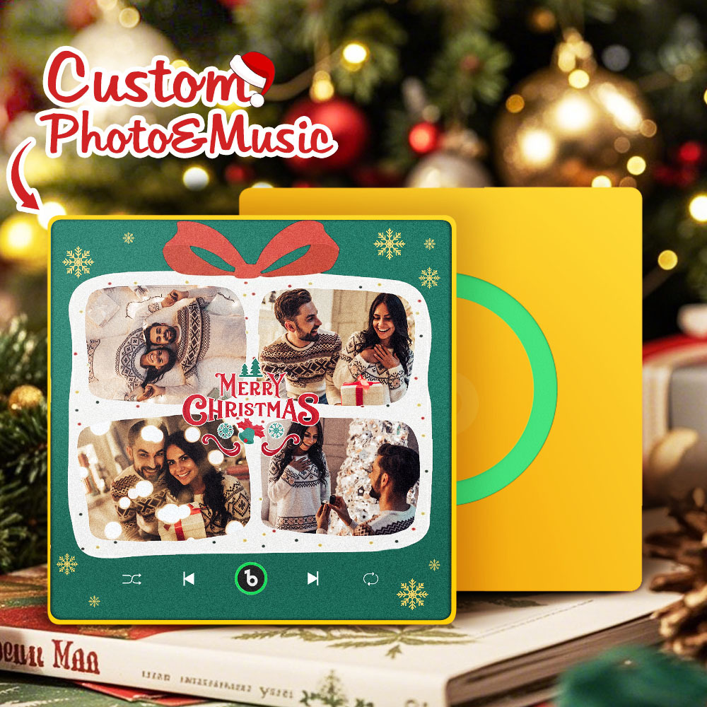 Custom Christmas Music Photo Fridge Magnet, Personalized Picture & Song, Best Christmas Gift for Couple, Family, Friend