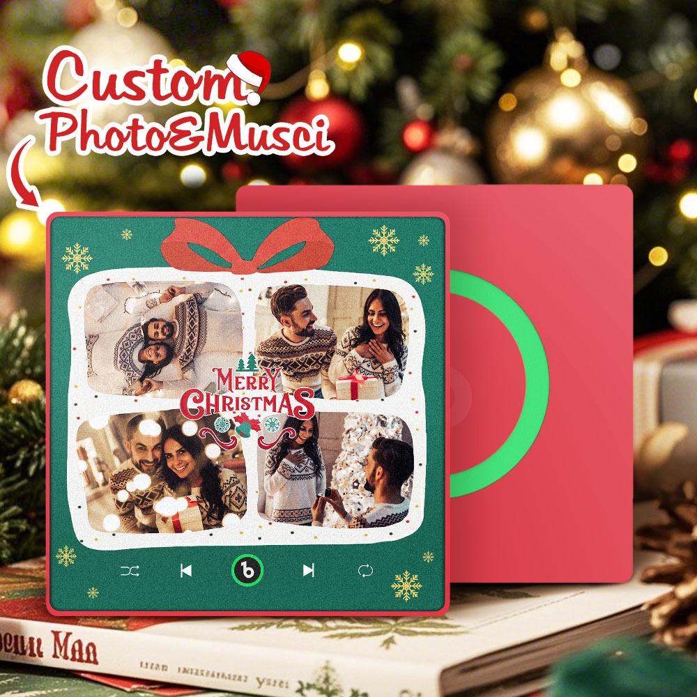 Custom Christmas Music Photo Fridge Magnet, Personalized Picture & Song, Best Christmas Gift for Couple, Family, Friend