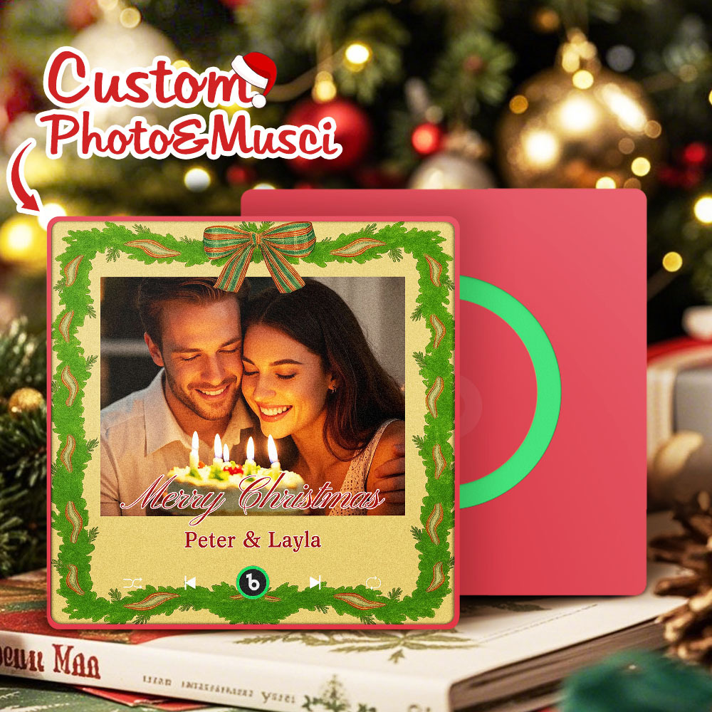 Custom Christmas Music Photo Fridge Magnet Viewfinder Frame Styles, Personalized Picture & Song, Best Christmas Gift for Couple, Family, Friend