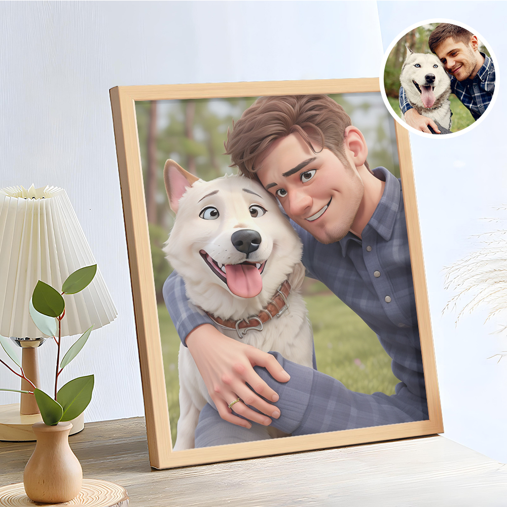 Christmas Gifts for Pet Lover Personalized Cartoon Portrait Photo Frame - MyPhotoBoxerUk