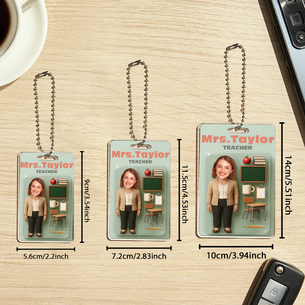 Custom 3D Effect Action Figure Customizable Head Packaging Toy Box Style Art Gift Personalized Acrylic Car Hanger Gift for Teacher - MyPhotoBoxerUk