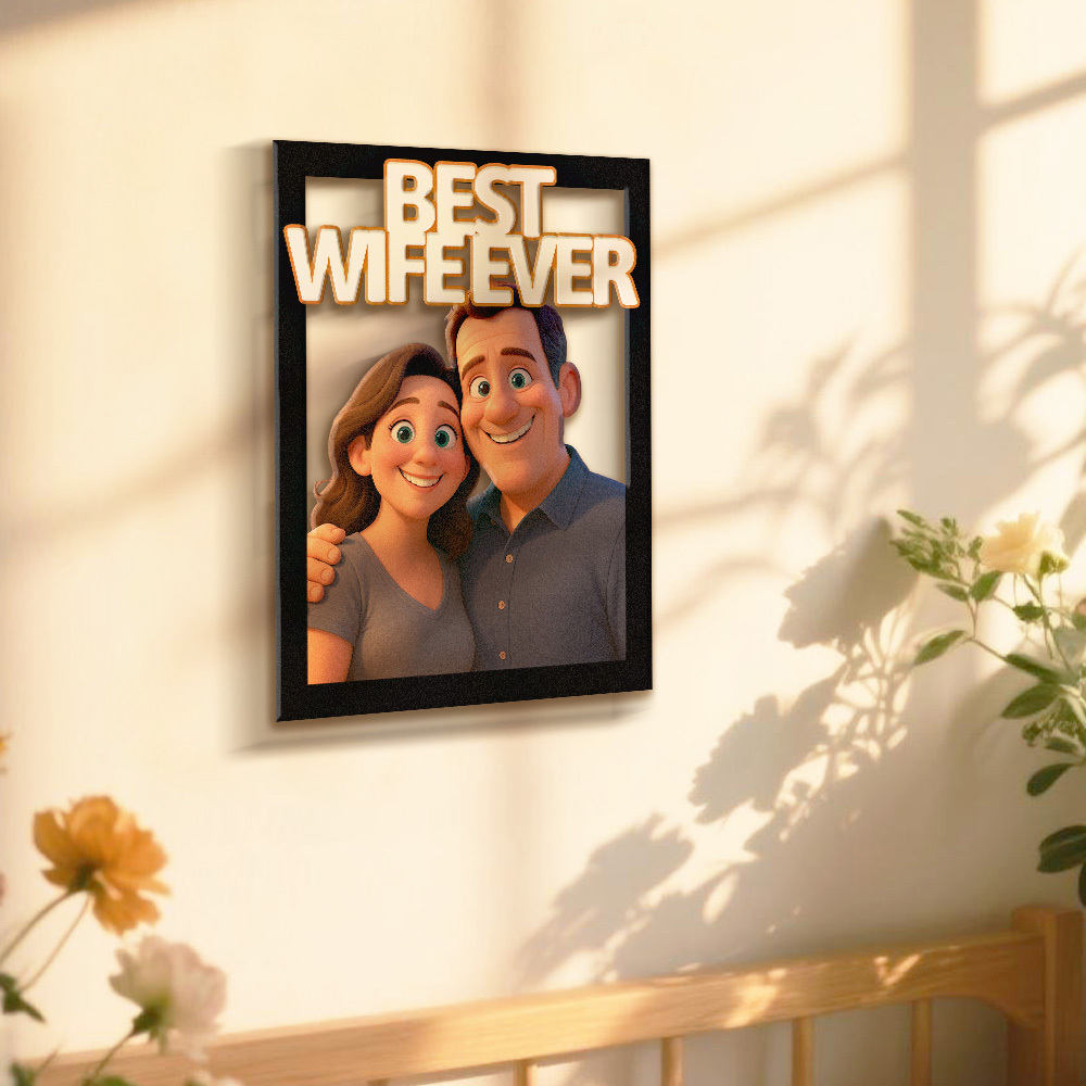 Personalized Cartoon Portrait Wall Frame Custom Wooden Cartoon Portrait Best Boyfriend GIrlfrend Unique Anniversary Birthday Holiday Gift - MyPhotoBoxerUk