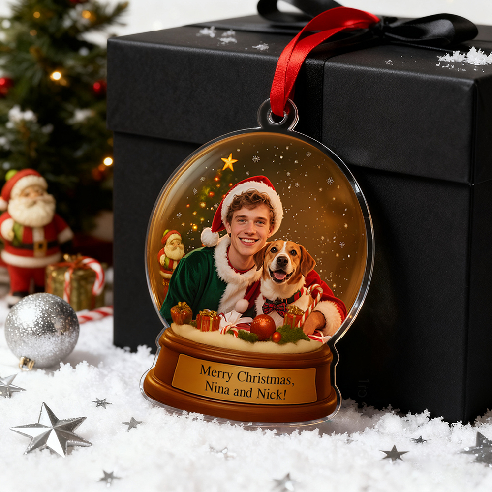 Personalized Christmas Snow Globe Ornament Best Christmas Gift for Family, Couple, Lover - MyPhotoBoxerUk