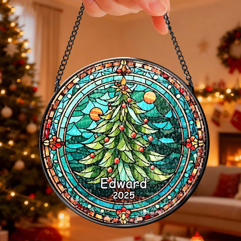 Personalized Stained Glass Christmas Tree Ornament,Christmas Handcraft Holiday Ornament with name,Premium Water Ripple Glass,Christmas GIFT