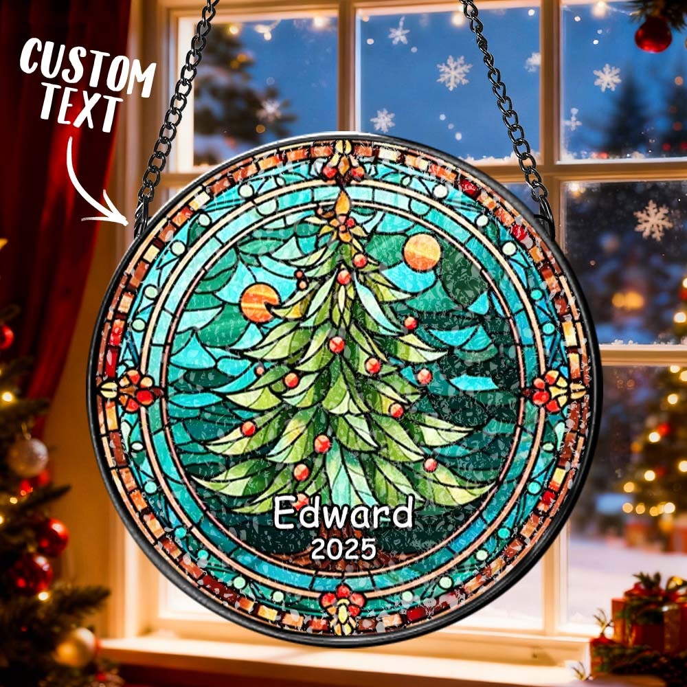 Personalized Stained Glass Christmas Tree Ornament,Christmas Handcraft Holiday Ornament with name,Premium Water Ripple Glass,Christmas GIFT