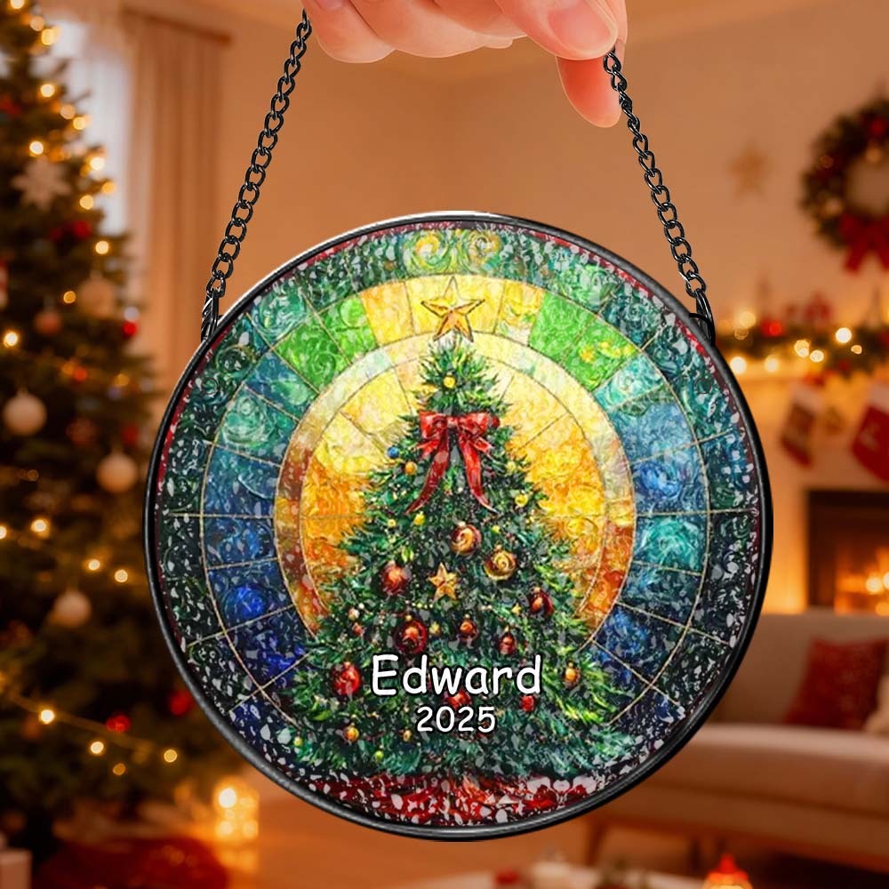 Personalized Stained Glass Christmas Tree Ornament,Christmas Handcraft Holiday Ornament with name,Premium Water Ripple Glass,Christmas GIFT