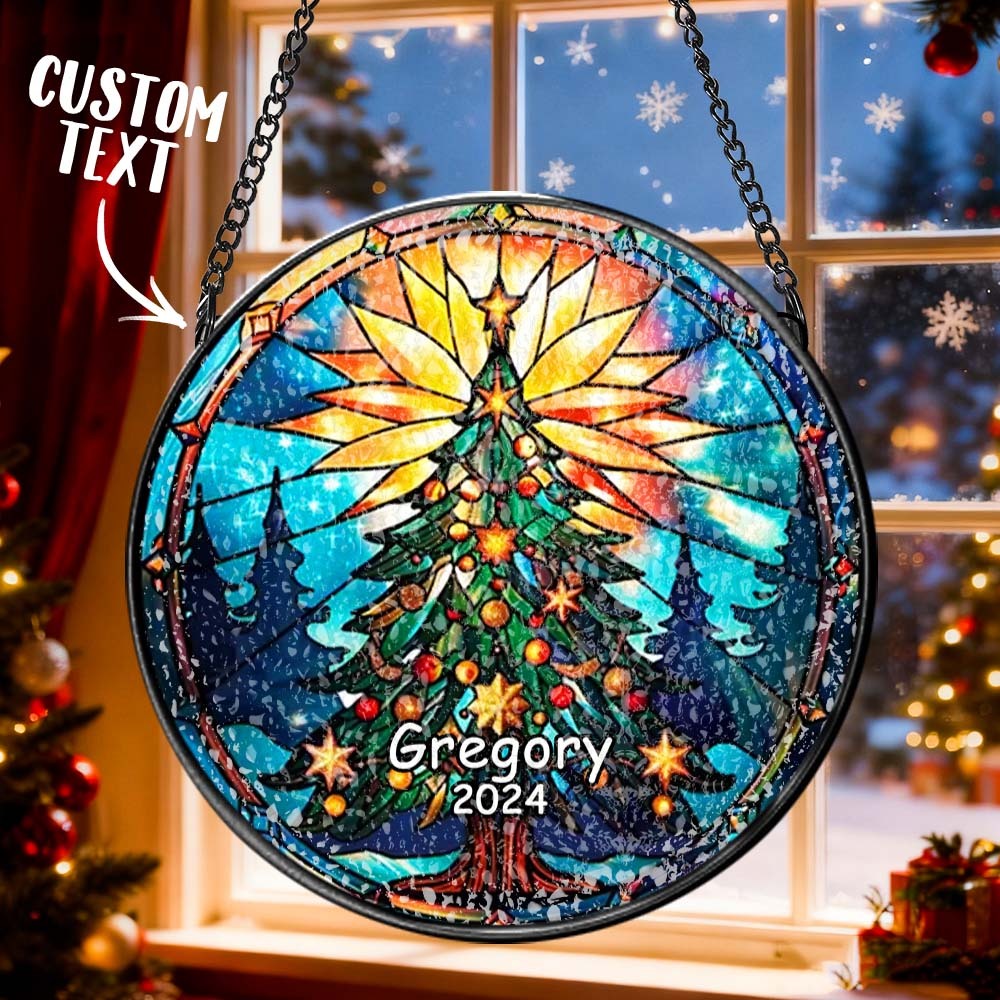 Personalized Stained Glass Christmas Tree Ornament,Christmas Handcraft Holiday Ornament with name,Premium Water Ripple Glass,Christmas GIFT