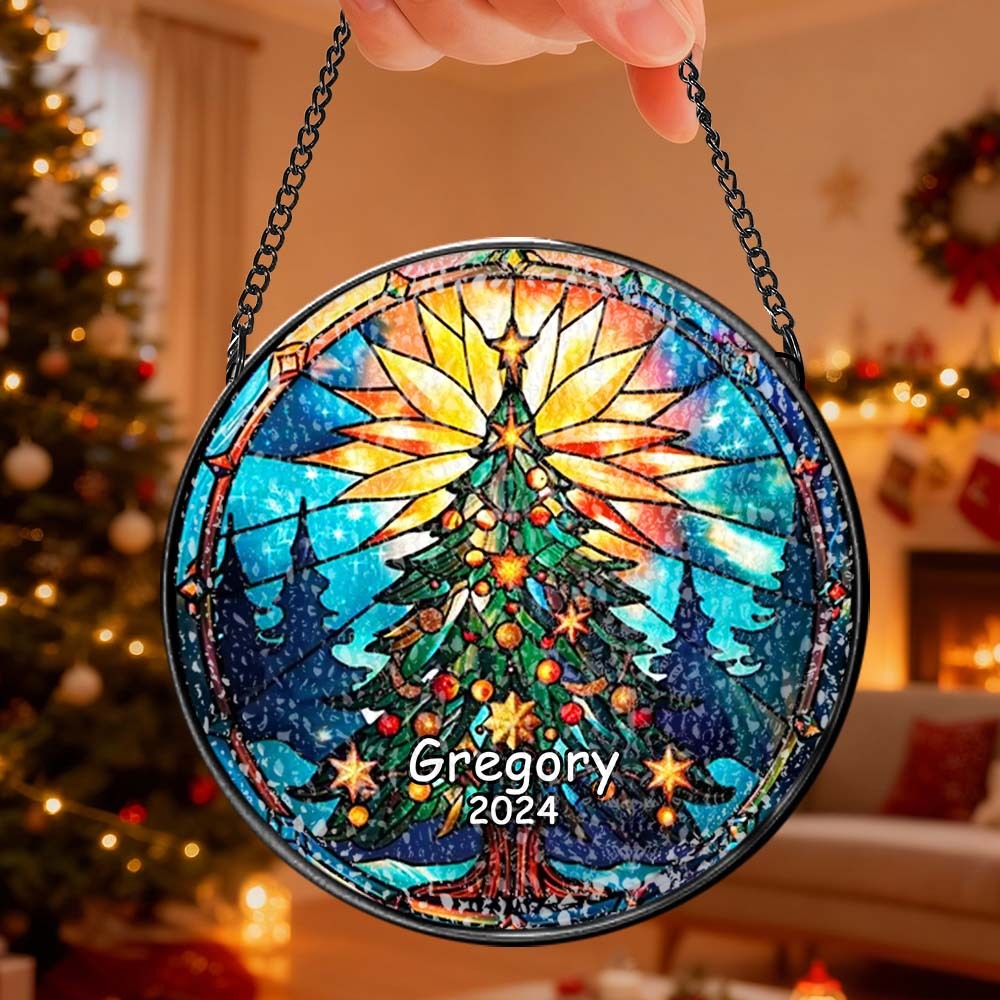 Personalized Stained Glass Christmas Tree Ornament,Christmas Handcraft Holiday Ornament with name,Premium Water Ripple Glass,Christmas GIFT