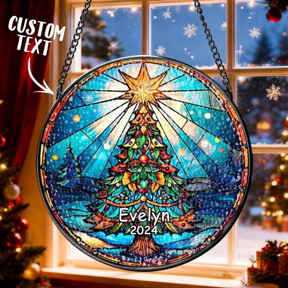 Personalized Stained Glass Christmas Tree Ornament,Christmas Handcraft Holiday Ornament with name,Premium Water Ripple Glass,Christmas GIFT