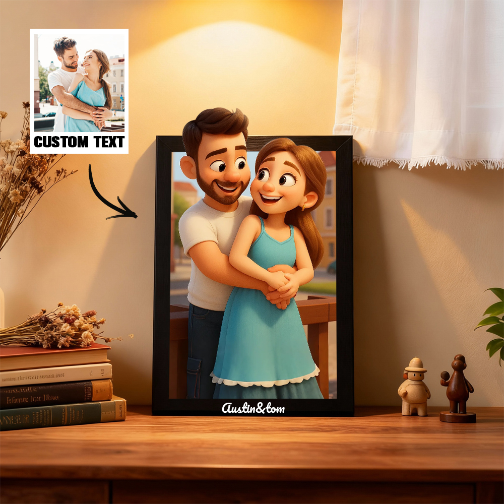 Custom Portrait Cartoon Frame｜Unique Illustration from Your Photo｜Ideal Gift for Couples, Family & Friends