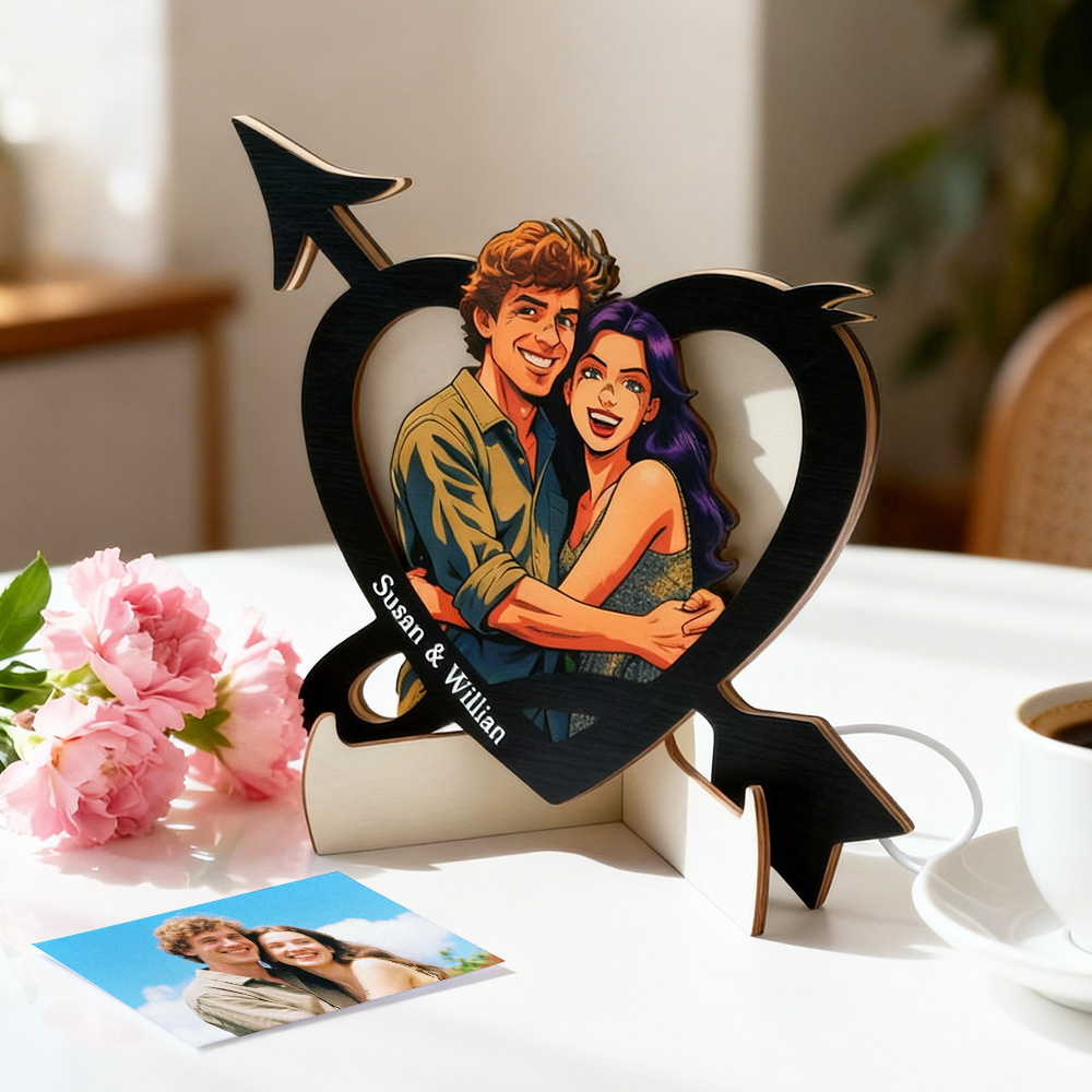 Customized Christmas Couple Cartoon Light｜Heart & Cupid Arrow Design with Personalized Names｜Romantic Holiday Gift