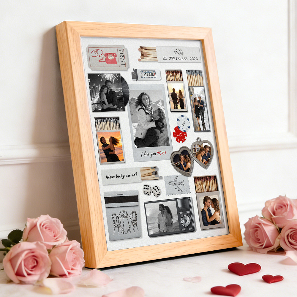 Custom Photo Matchbox Wooden Frame with Your Text Matchbook Poster Print Wall Art Anniversary Gift - MyPhotoBoxerUk