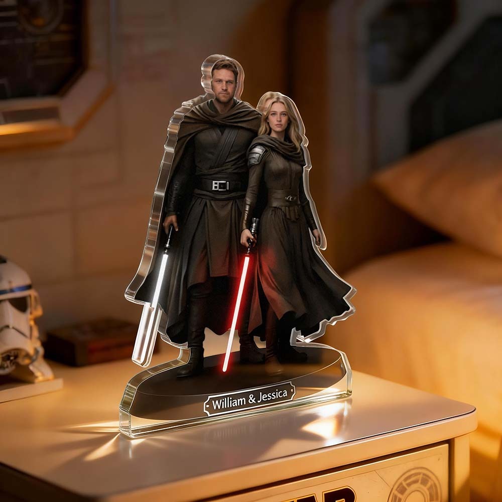 Custom Lightsaber Galactic Hero Couple Photo Acrylic Plaque Funny Gifts for Lover - MyPhotoBoxerUk
