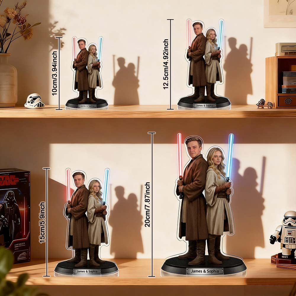 Custom Lightsaber Galactic Hero Couple Photo Acrylic Plaque Funny Gifts for Lover - MyPhotoBoxerUk