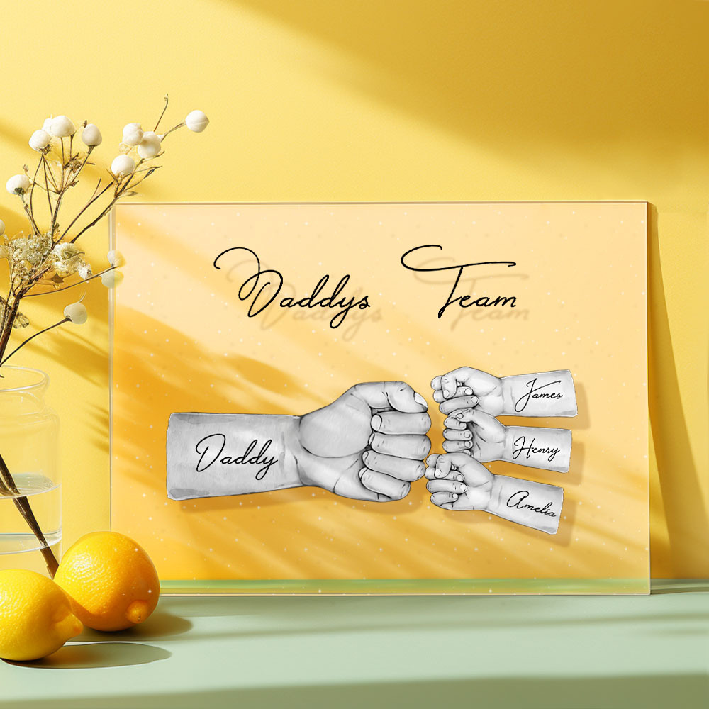 Custom Plaque Personalized Daddy's Team Fist Bump Father's Day Gift - MyPhotoBoxerUk