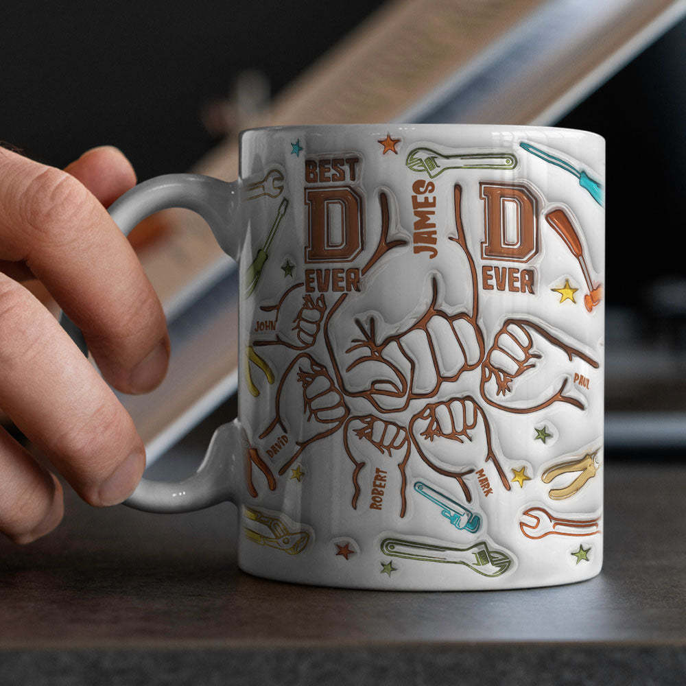 Gifts for Dad Personalized Names Custom 1-6 Kids 3D Inflated Effect Printed Mug Happy Father's Day - MyPhotoBoxerUk