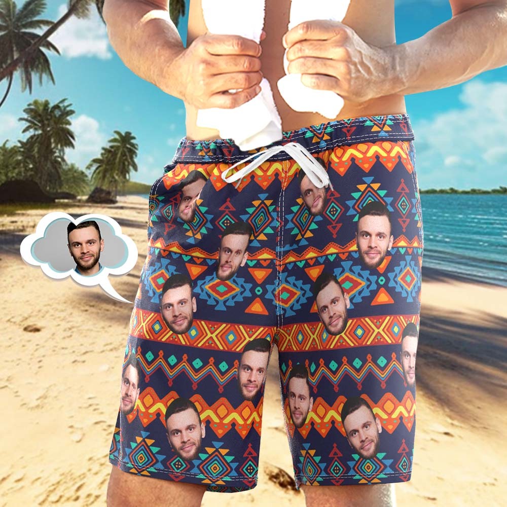 Custom Face Geometry Swimwear Men's Beach Shorts For Summer Beach Vacation - MyPhotoBoxerUk