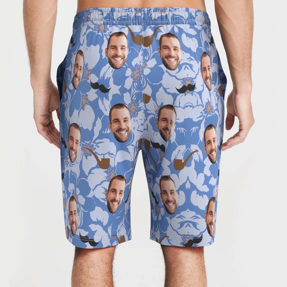 Custom Father's Day Hawaiian Summer Shorts With Face Personalised Photo Swim Trunks - MyPhotoBoxerUk