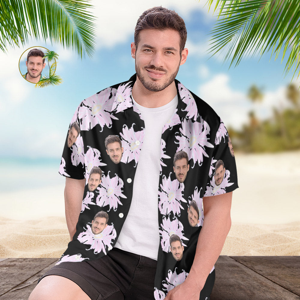 Custom Face Hawaiian Shirt for Men Personalized Short Sleeves Shirt with Photo Random Floral Print Shirt - MyPhotoBoxerUk