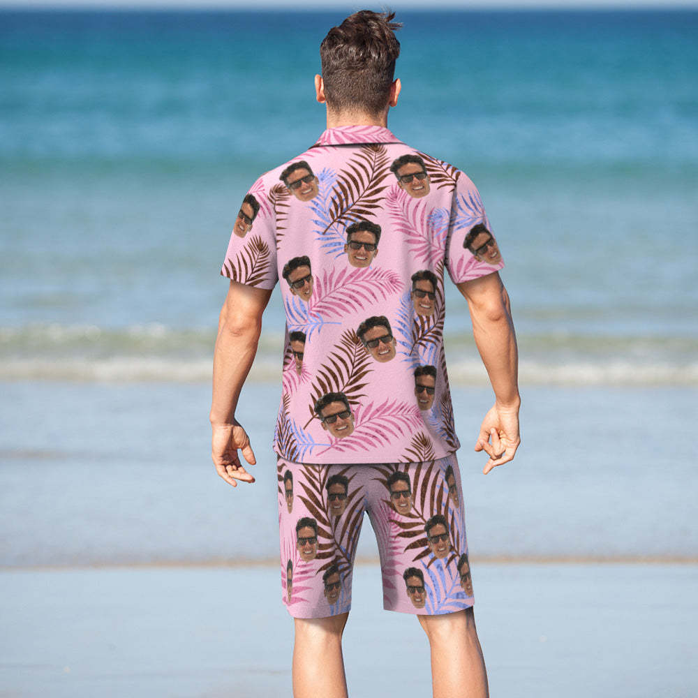 Custom Face Hawaiian Shirt or Beach Shorts Matching Outfits Personalized Men's Photo Random Tropical Print Hawaiian Attire Vacation Party Gift - MyPhotoBoxerUk