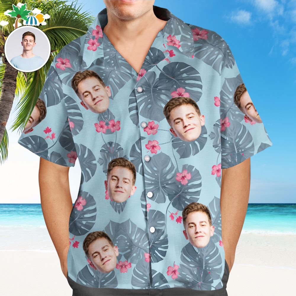 Personalized Men's Face Hawaiian Shirts Vacation Party Gifts - Leaves - MyPhotoBoxerUk