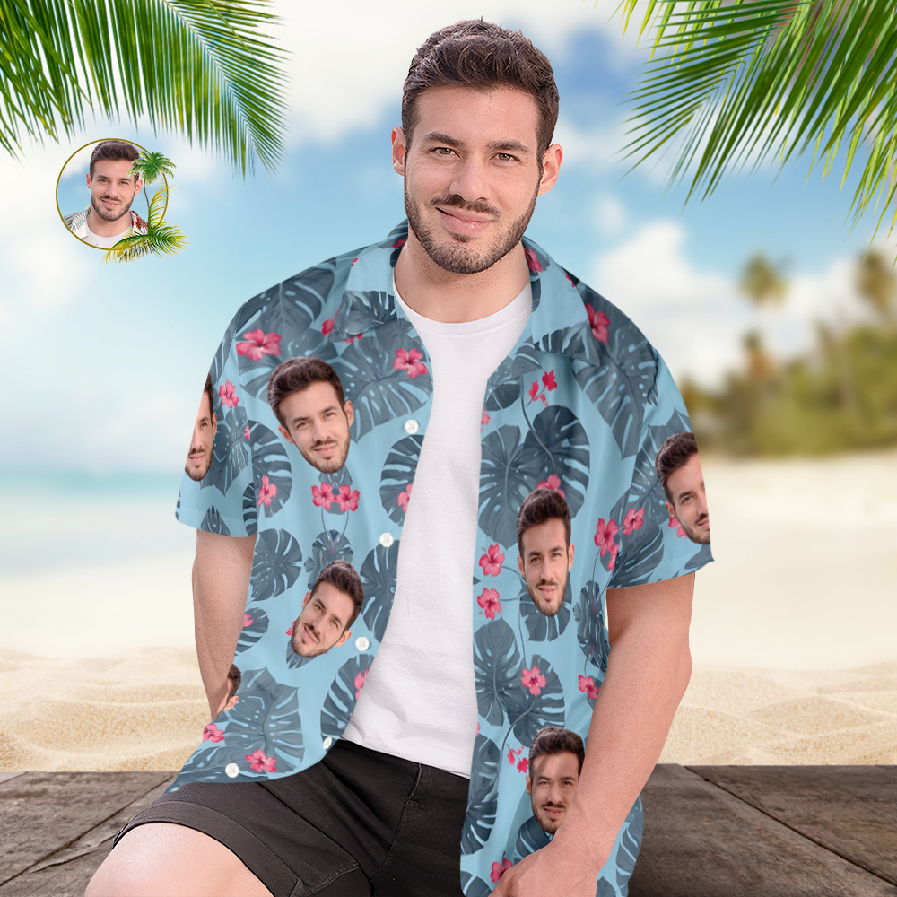 Personalized Men's Face Hawaiian Shirts Vacation Party Gifts - Leaves - MyPhotoBoxerUk