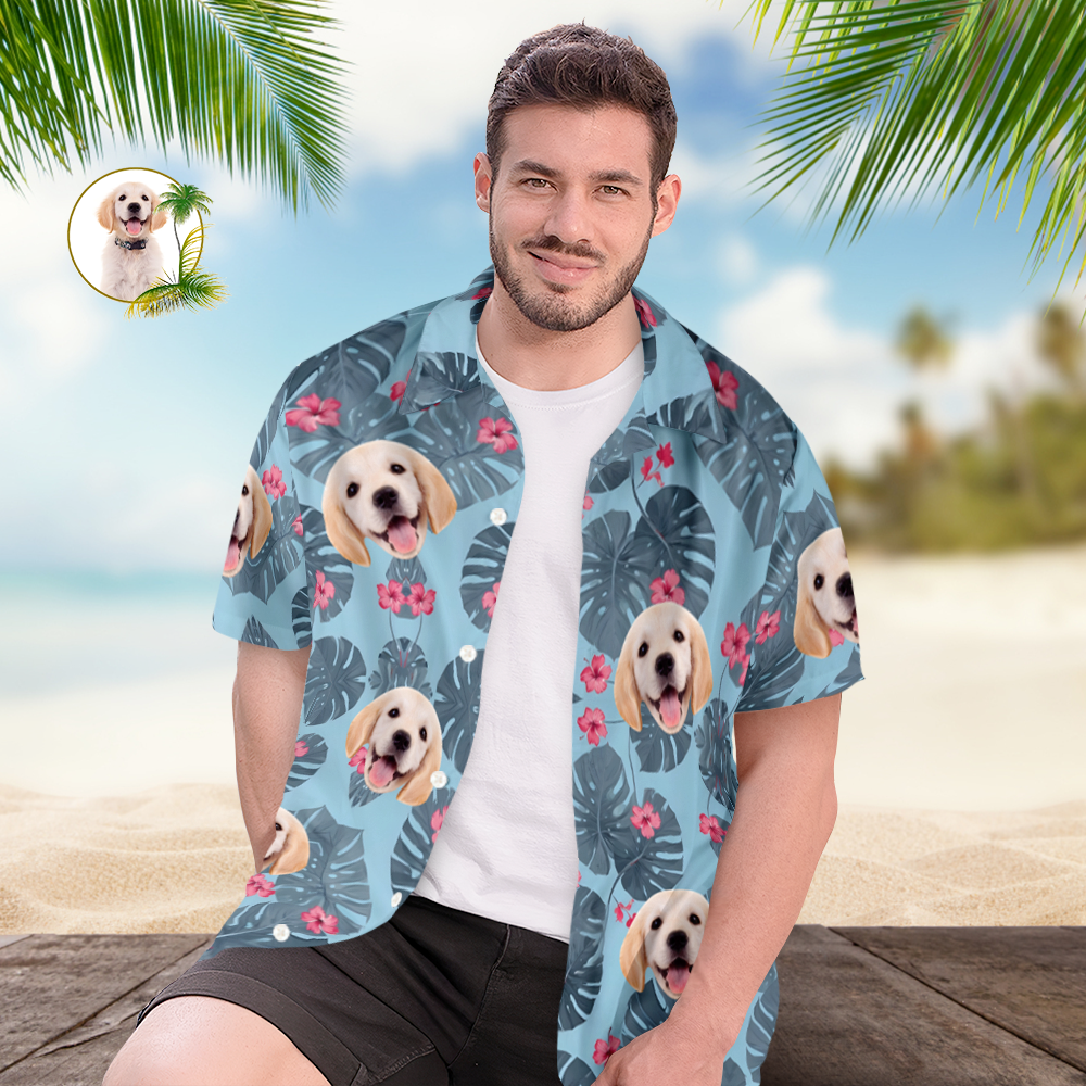 Personalized Men's Face Hawaiian Shirts Vacation Party Gifts - Leaves