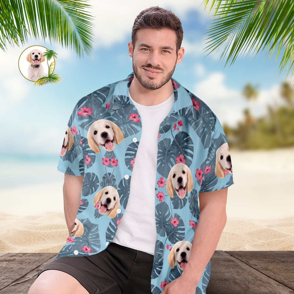 Personalized Men's Face Hawaiian Shirts Vacation Party Gifts - Leaves - MyPhotoBoxerUk