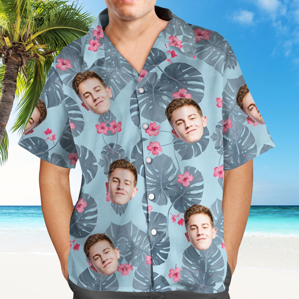 Personalized Men's Face Hawaiian Shirts Vacation Party Gifts - Leaves - MyPhotoBoxerUk