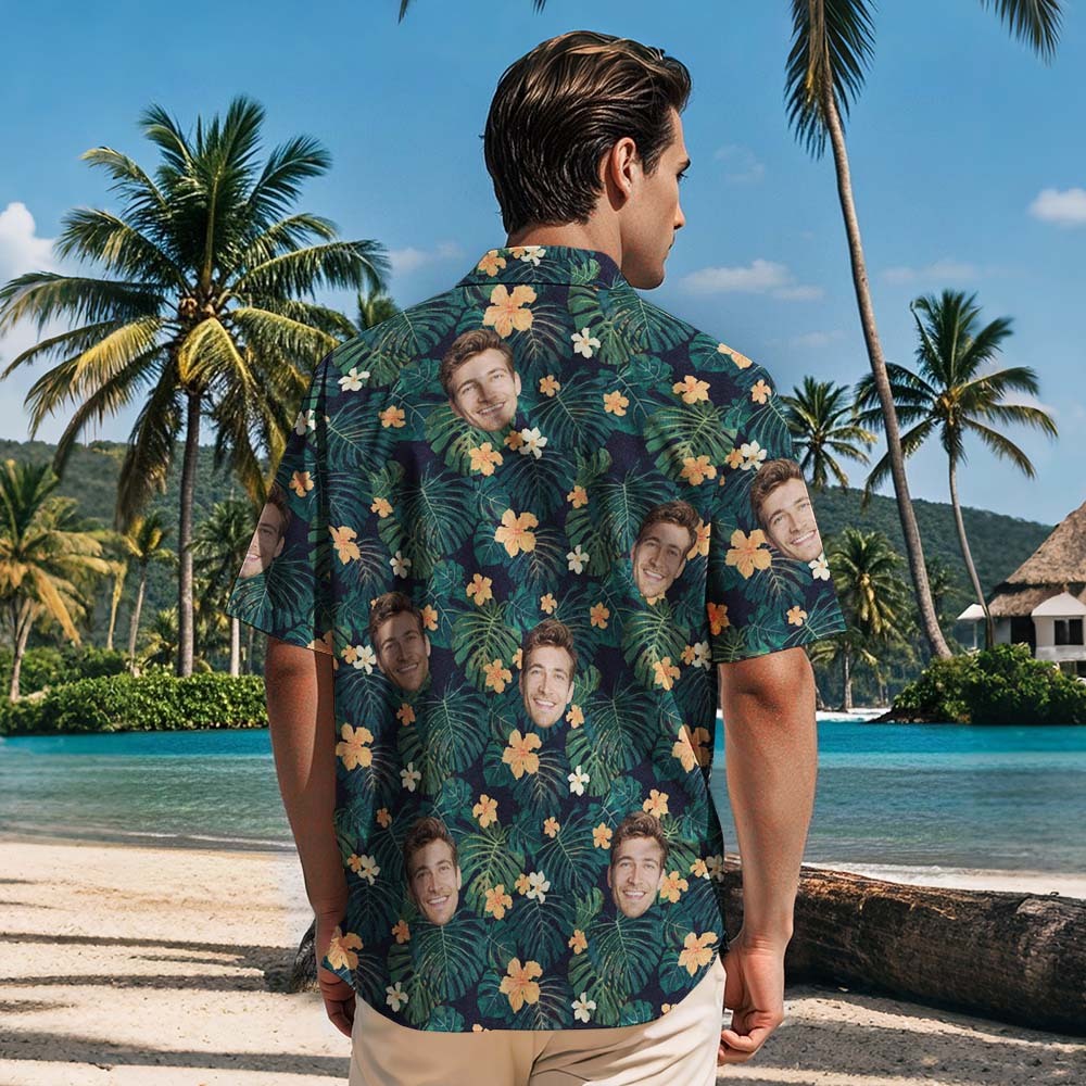Custom face Hawaiian shirts floral and leaf patterned shirts perfect for summer vacation clothes gifts for men