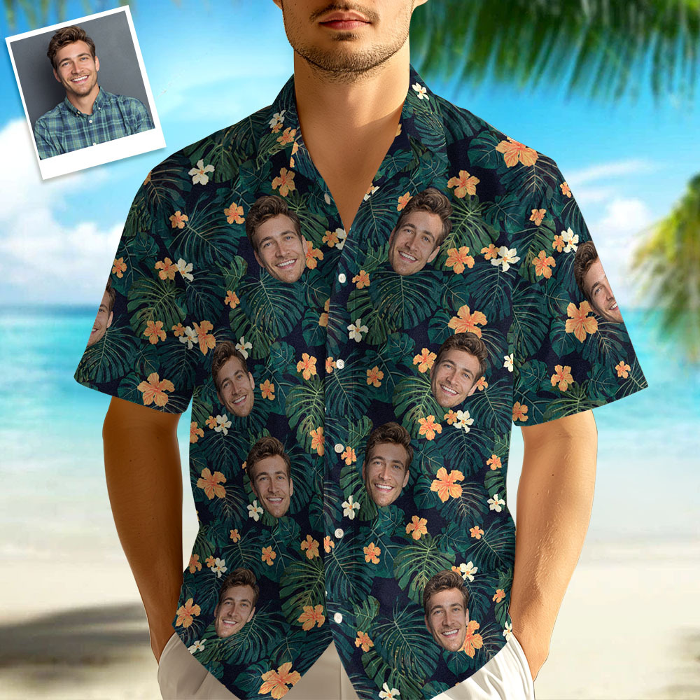 Custom face Hawaiian shirts floral and leaf patterned shirts perfect for summer vacation clothes gifts for men