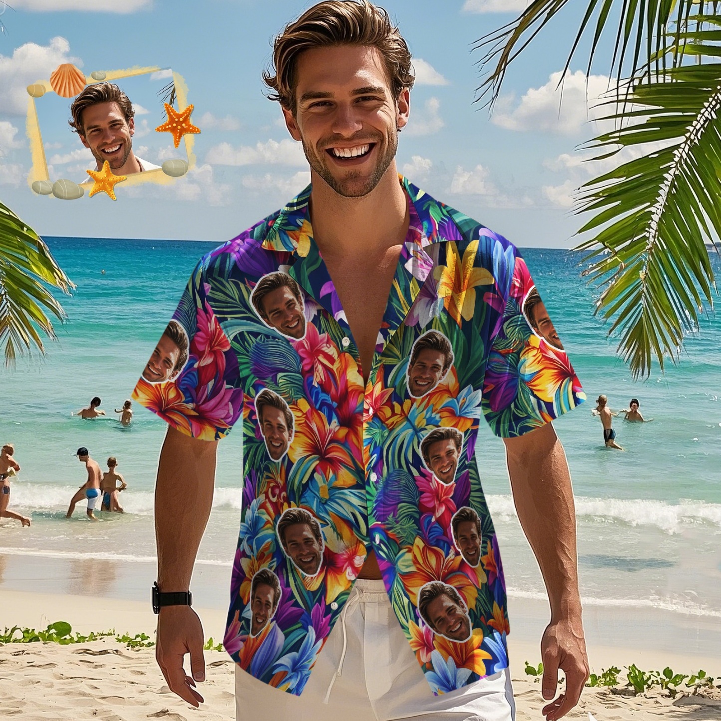 Custom Face Hawaiian Shirts Floral and L Patterned Oil Painting Style 