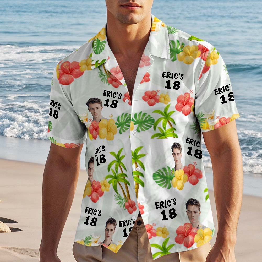 Personalized Custom Hawaiian Shirt Customized Date and Name Birthday Face Hawaiian Shirt