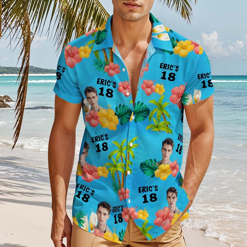 Personalized Custom Hawaiian Shirt Customized Date and Name Birthday Face Hawaiian Shirt