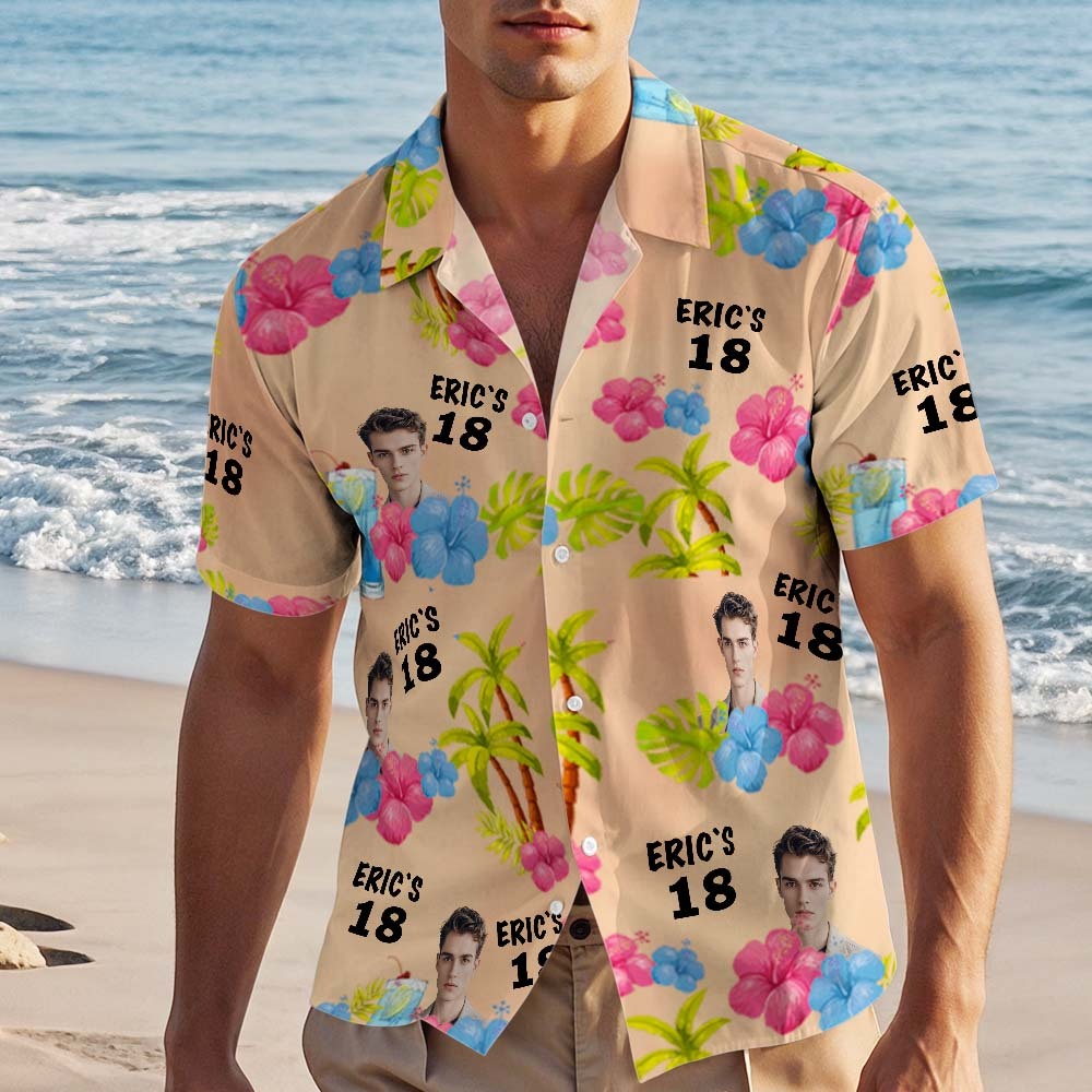 Personalized Custom Hawaiian Shirt Customized Date and Name Birthday Face Hawaiian Shirt