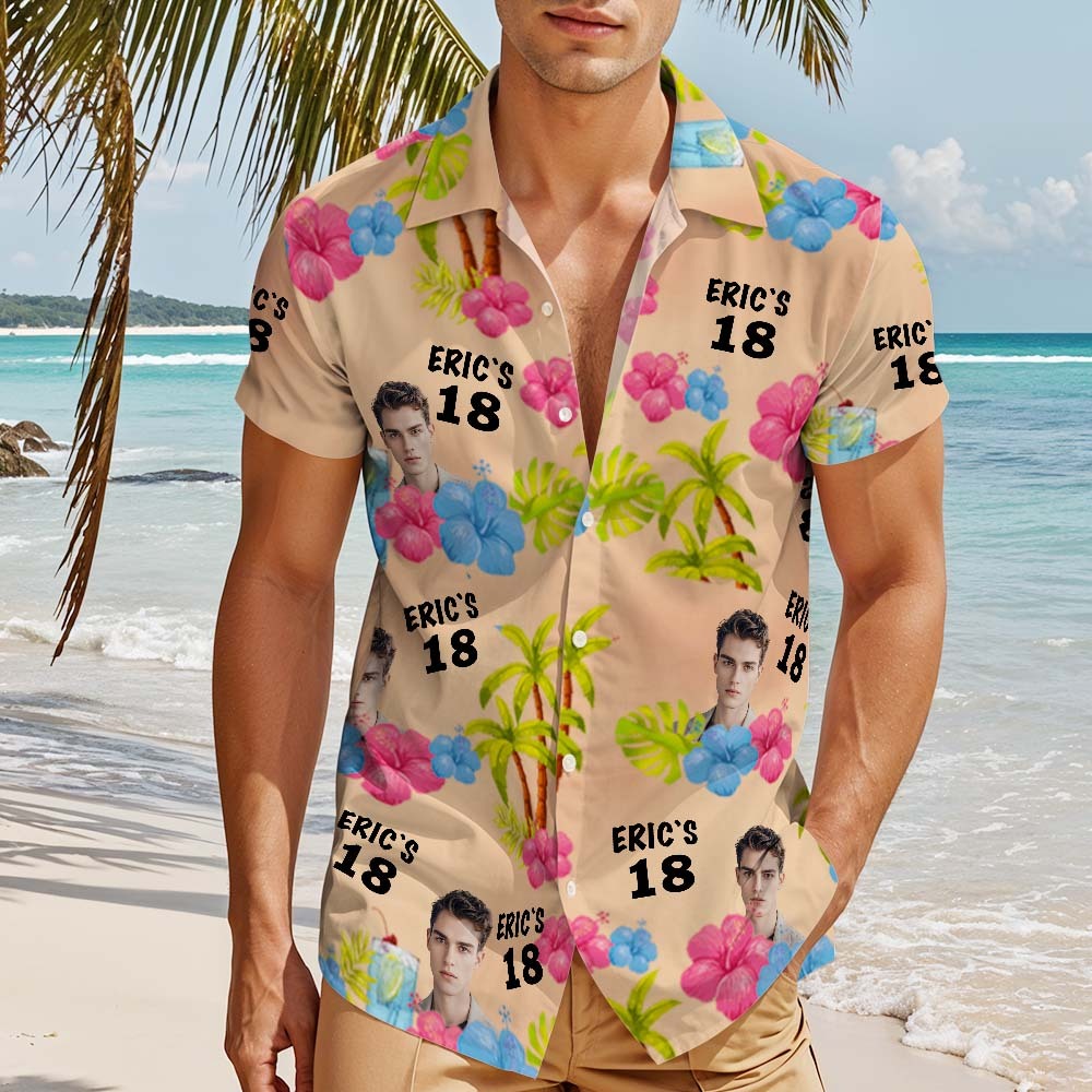 Personalized Custom Hawaiian Shirt Customized Date and Name Birthday Face Hawaiian Shirt