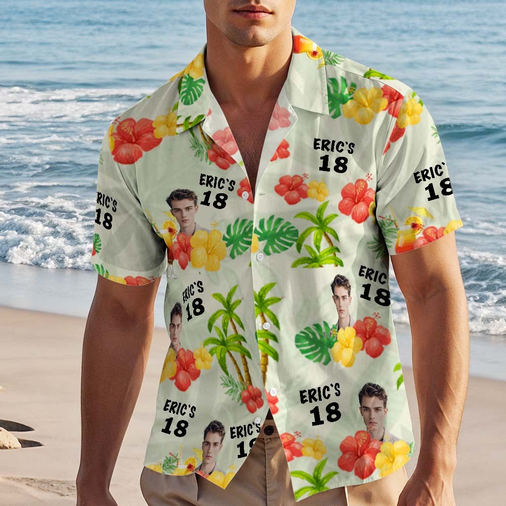 Personalized Custom Hawaiian Shirt Customized Date and Name Birthday Face Hawaiian Shirt